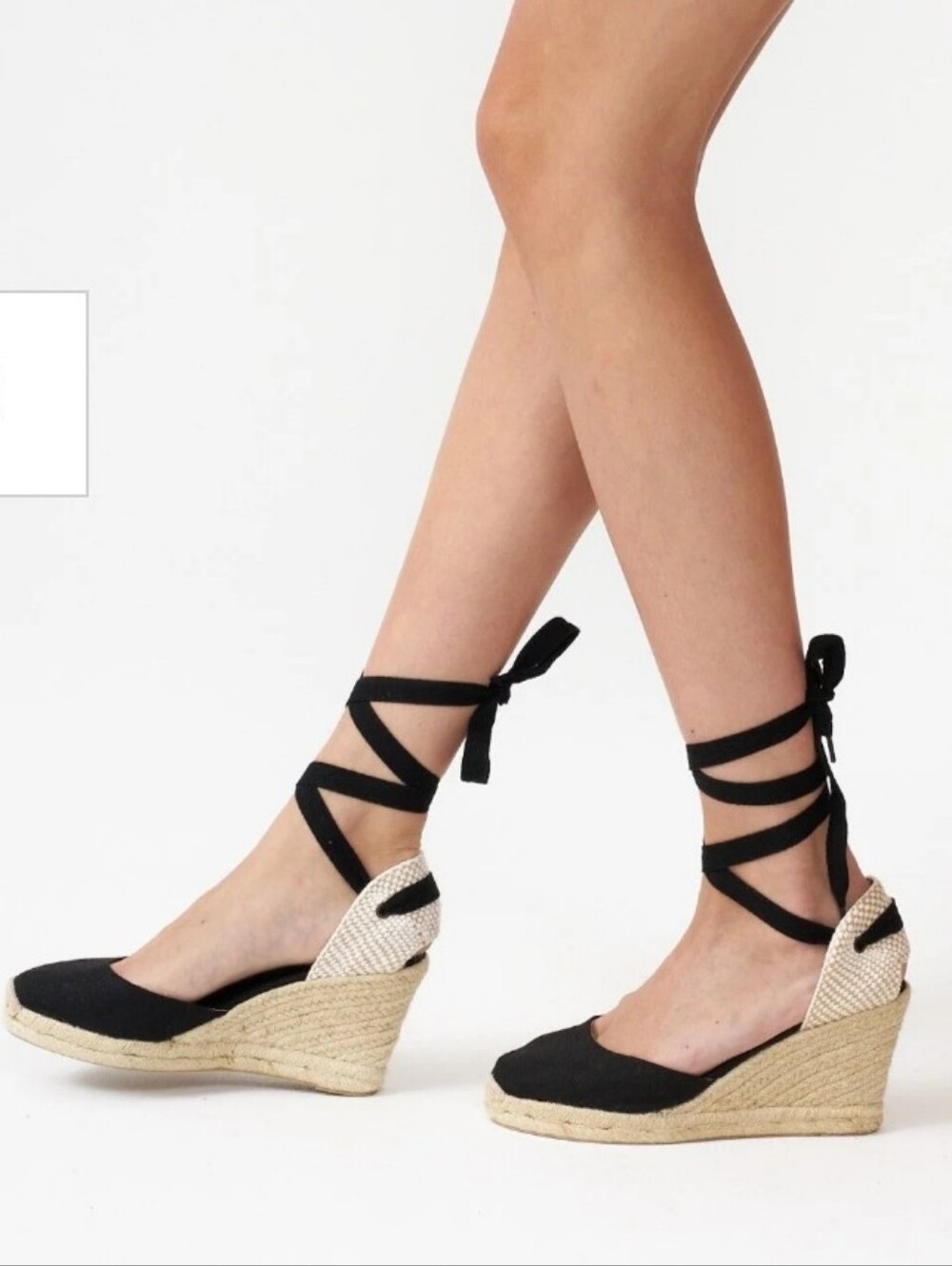 NEW Soludos Marseille Wedge Espadrille Sandal Black Linen Jute Ankle Tie Size 10